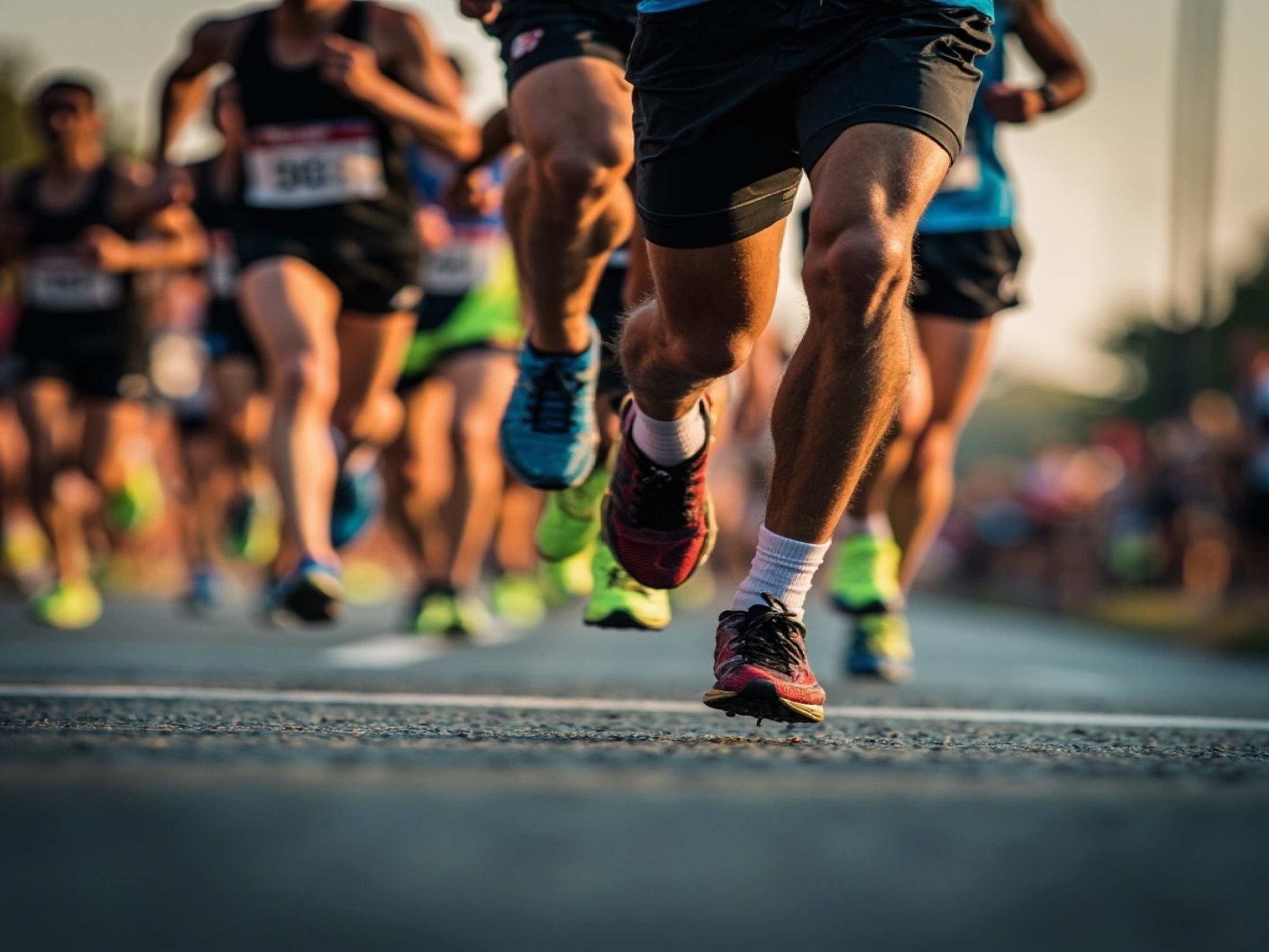 Stylized carbon-plated racing shoe artwork against a dark track background.